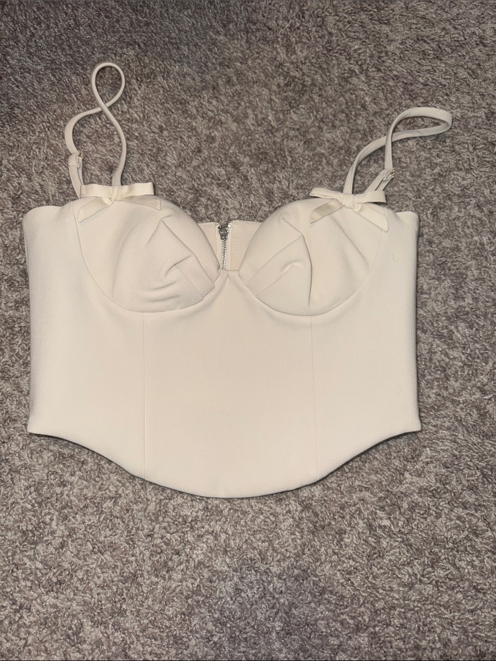 Rumored Cream Bustier Crop Top with Bow Straps